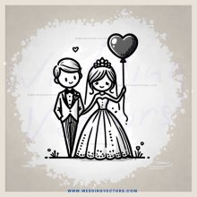 a bride and groom with balloons