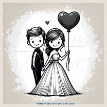 the bride and groom hold a balloon together
