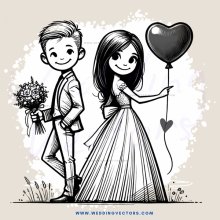couple on a beach with flowers and a balloon