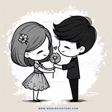a couple holding a flower together