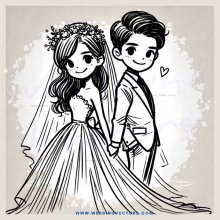 a bride and groom standing close together