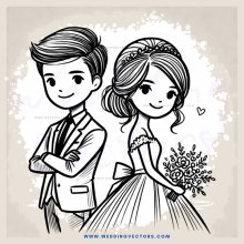 a bride and groom in wedding formal attire