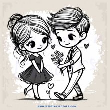 a boy and girl holding flowers