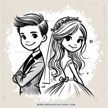 a boy and girl drawn in black and white with hearts over their head