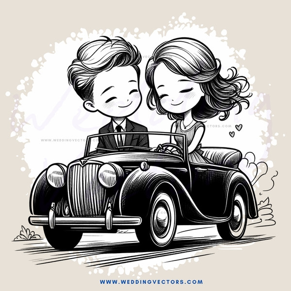 a couple in a vintage car