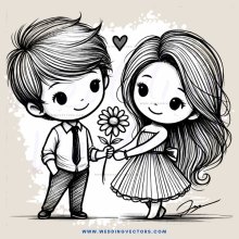 boy and girl holding flowers