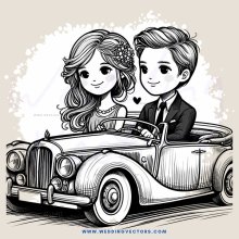a couple in a car driving off into the sunset
