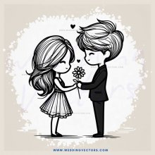 couple standing and holding flower together