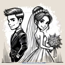groom and bride cartoon sketch