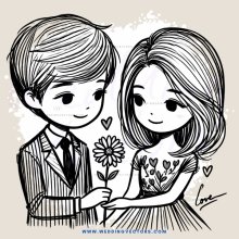 boy and girl holding flowers