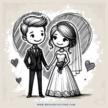 bride and groom with a heart in between them