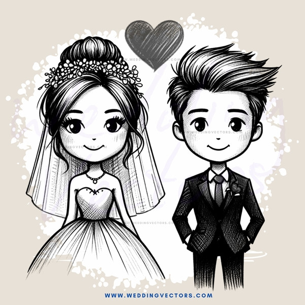 a bride and groom cartoon