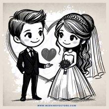 groom and bride illustrated in black & white