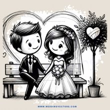 a bride and groom sitting on a bench
