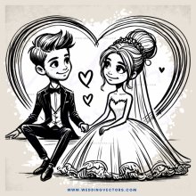 a wedding couple sketch in black and white