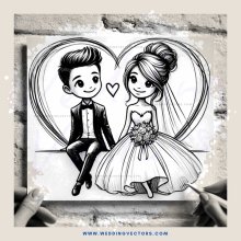 a couple's wedding drawing in black and white
