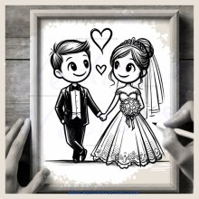 cartoon bride and groom