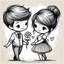 a boy and girl holding flowers