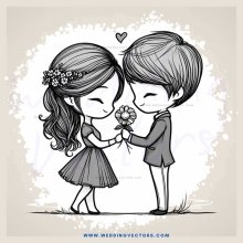 boy and girl holding flower and hugging each other