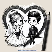 wedding couple heart pen drawing