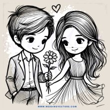 a boy and girl holding a flower