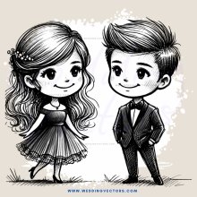 a boy and girl holding hands in black and white cartoon drawing