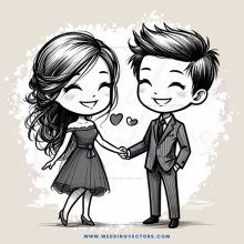 a young couple holding hands and smiling