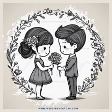 a boy and girl standing together with flowers