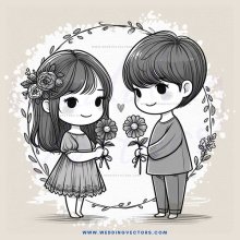 a girl and boy with flowers