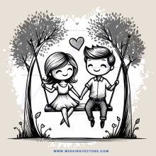 couple on swing with trees and leaves surrounding them
