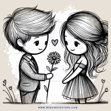 a boy and girl hold hands and look at each other