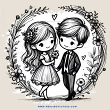love between two people with flowers and hearts surrounding them