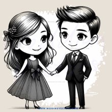 cartoon man and woman on their hands holding each other's hand