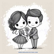 a young couple holding hands and flowers