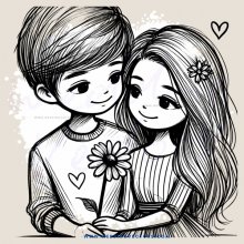 a young couple sharing a kiss with a flower between them