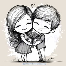two people hugging with flowers