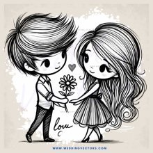 a boy and girl holding a flower