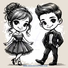 two cartoon people smiling and posing for picture