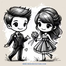 a bride and groom holding flowers