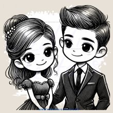 a couple in black and white cartoon