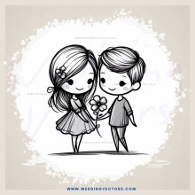 cartoon couple holding flower