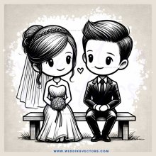 bride and groom on a bench