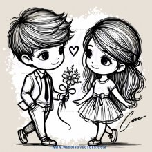 a boy and girl holding flowers