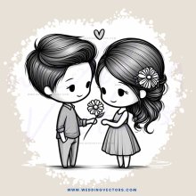 a young couple holding flowers
