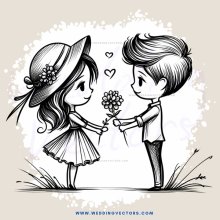 couple standing in grass holding flower