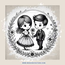 a boy and girl holding flowers inside an oval