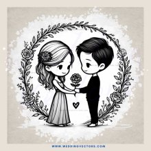a couple exchanging hearts and flowers