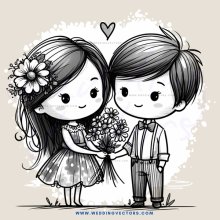 boy and girl holding flowers