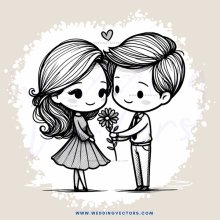 a boy and girl holding flowers