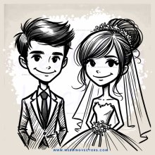 wedding cartoon for bride and groom